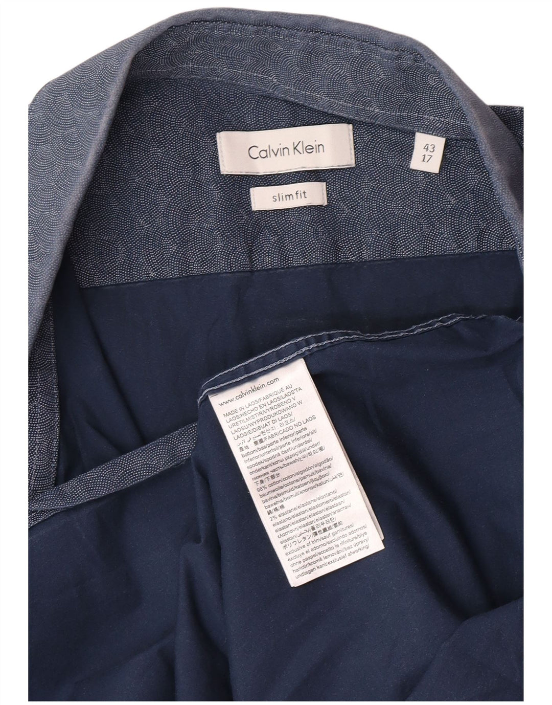 Męska koszula slim fit Calvin Klein z abstrakcyjnym wzorem, rozmiar 43 17 XL, granatowa