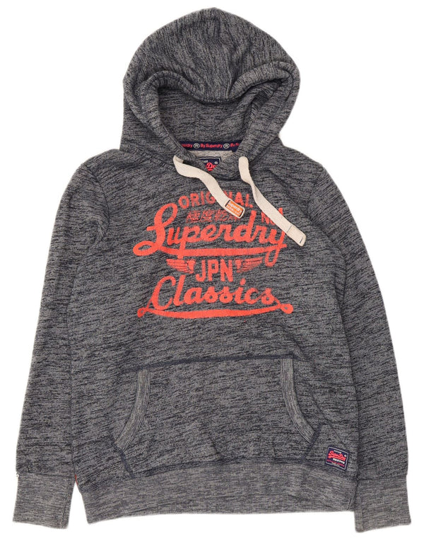 Damski sweter z kapturem Superdry Graphic UK 16, duży, granatowy, bawełniany w cętki