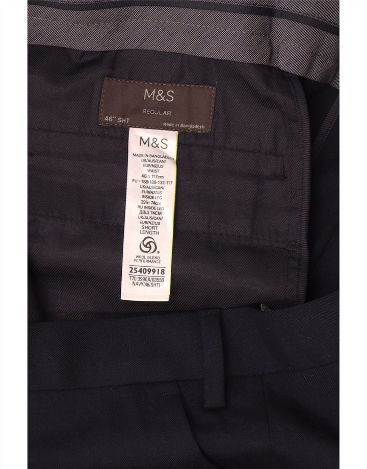 Marks & Spencer Męskie krótkie spodnie garniturowe o regularnym kroju W46 L29 granatowe
