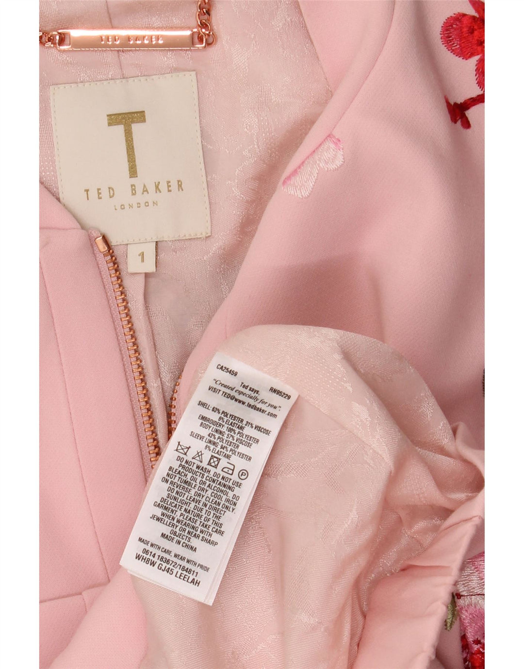 TED BAKER Damski sweter o luźnym kroju, rozmiar 1 XS, różowy, kwiatowy poliester