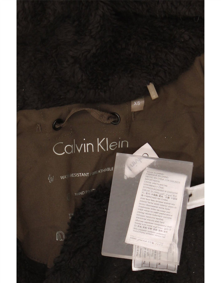 Damska kurtka parka z kapturem oversize Calvin Klein UK 6 XS, brązowy poliester