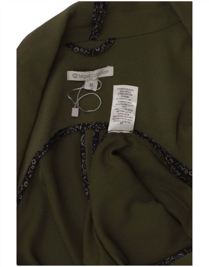 Vintage damska kamizelka o przedłużonym fasonie, UK 12, średni khaki, poliester