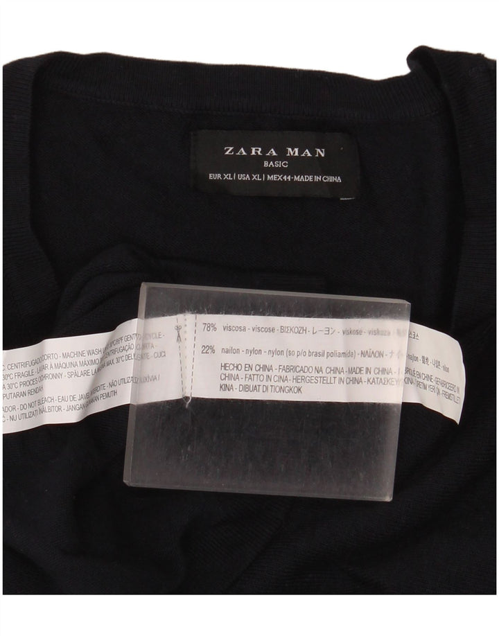 Męski sweter ZARA z okrągłym dekoltem XL, granatowa wiskoza