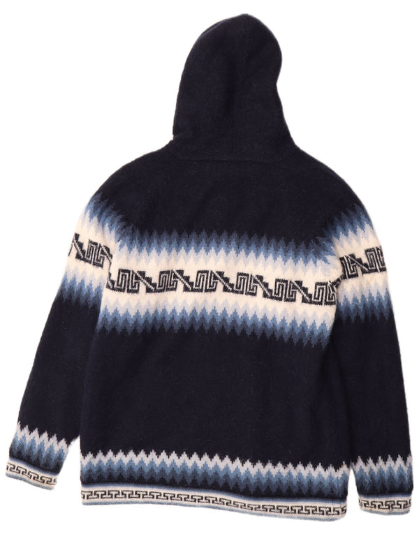 Vintage męski sweter z kapturem, duży granatowy Fair Isle Aztec