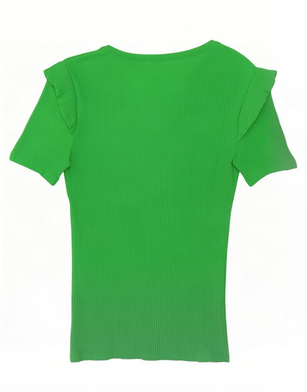 Damski krótki t-shirt Zara UK 12, średnia zielona bawełna