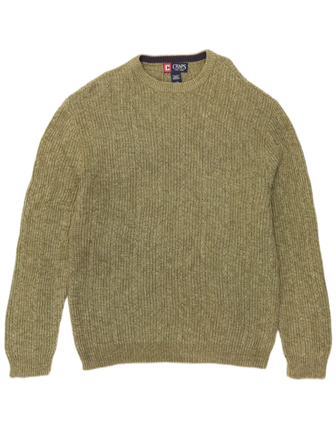 Męski sweter z wycięciem pod szyją Chaps, duży, zielony, nakrapiany, bawełniany