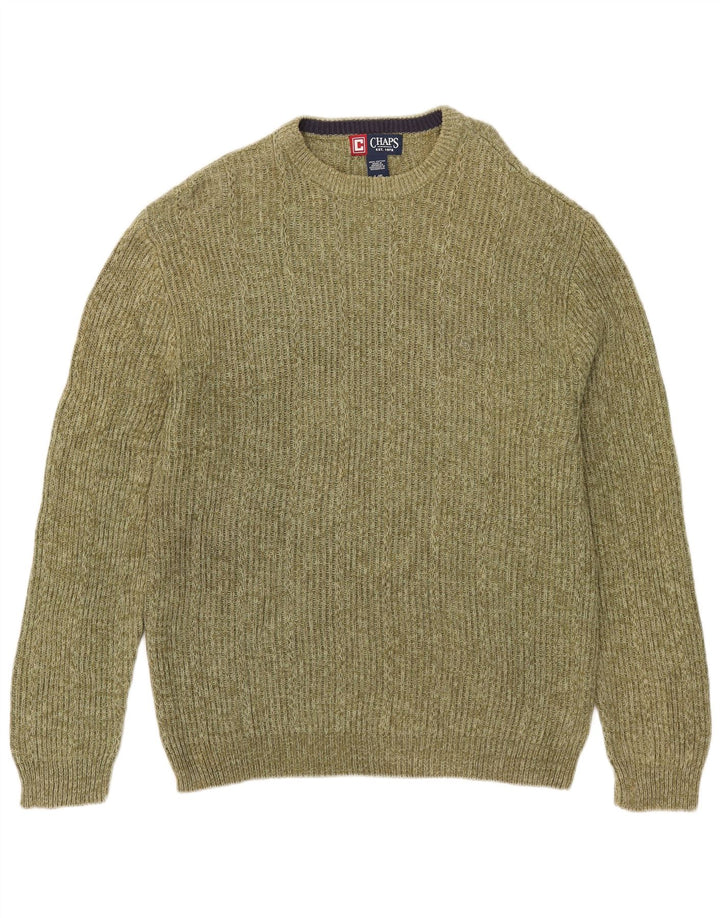 Męski sweter z wycięciem pod szyją Chaps, duży, zielony, nakrapiany, bawełniany