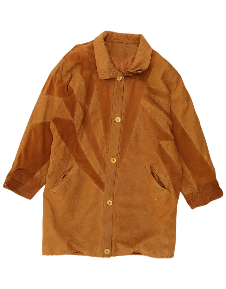 Zamszowy płaszcz damski Barth UK 16, duży, brązowy, skórzany