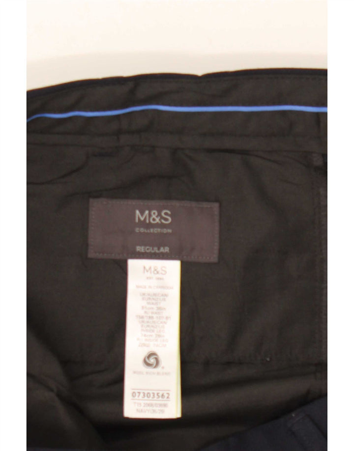 Męskie spodnie garniturowe Marks & Spencer W36 L29 Granatowo-wełniane