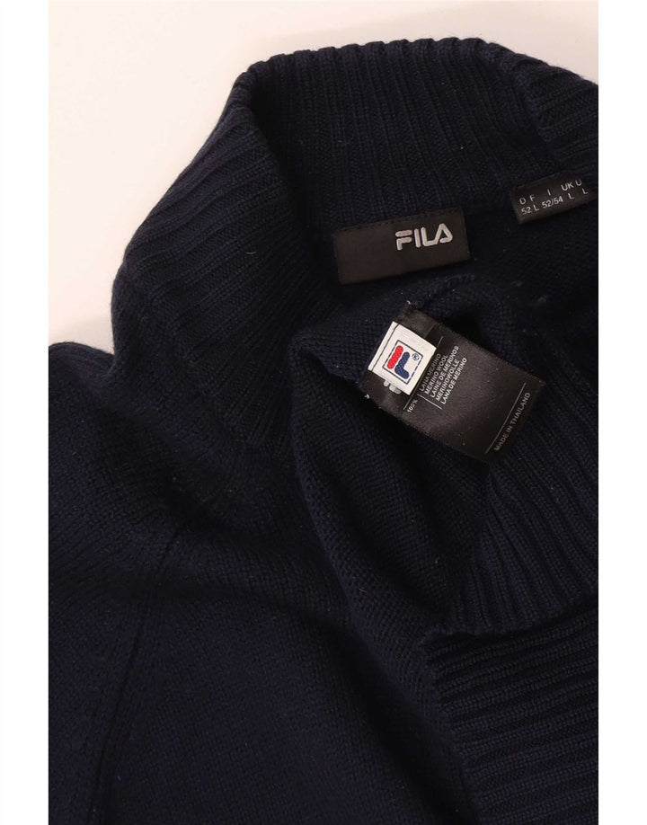 Męski sweter Fila z zamkiem błyskawicznym, duży, granatowy, wełna Merino