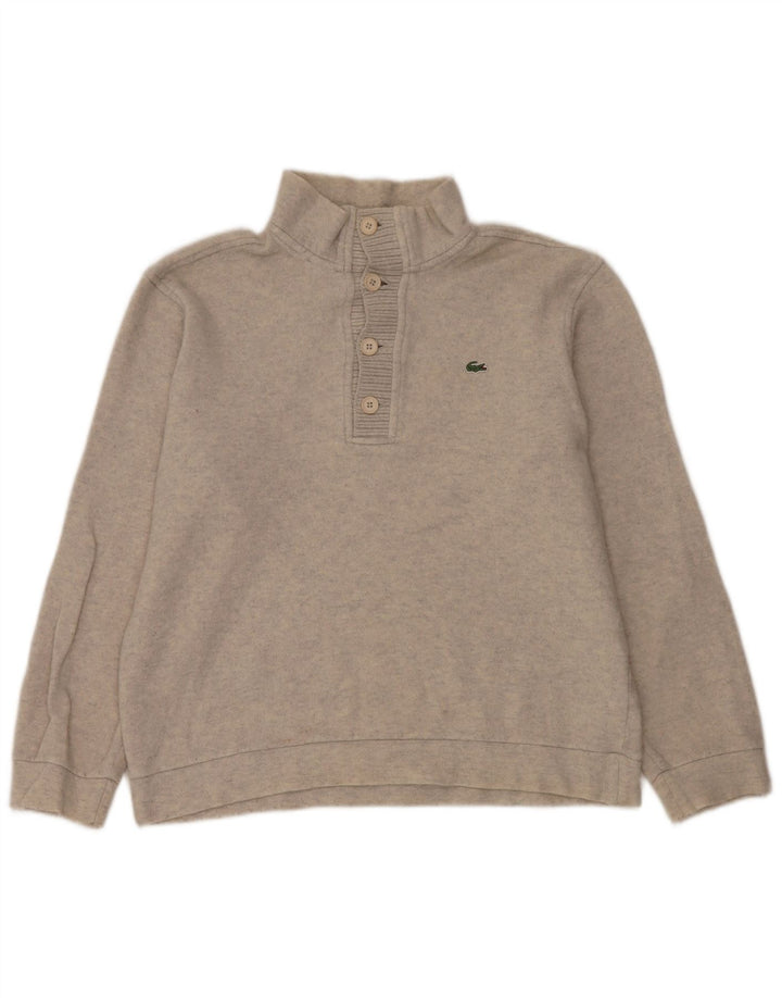 Lacoste Męski sweter zapinany na guziki, rozmiar 5, duży, beżowy, wełniany nakrapiany