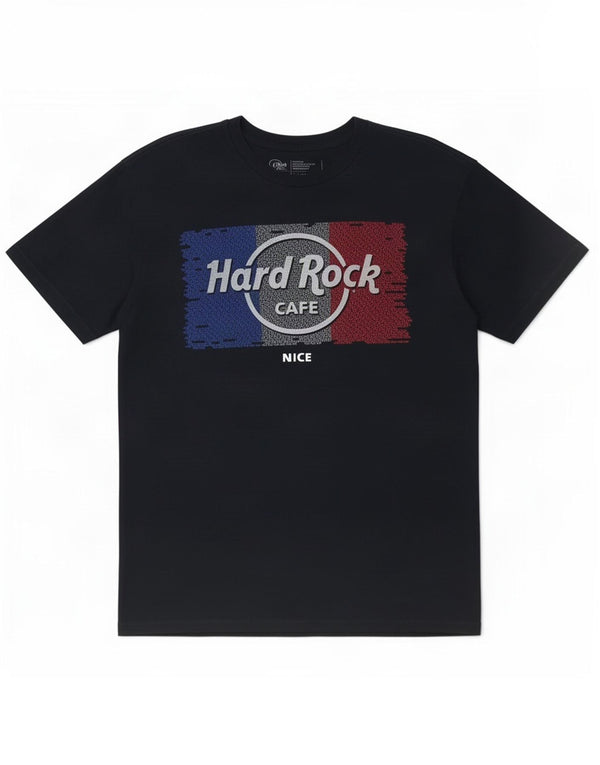 Męska koszulka Hard Rock Cafe z ładną grafiką, średnia, granatowa bawełna