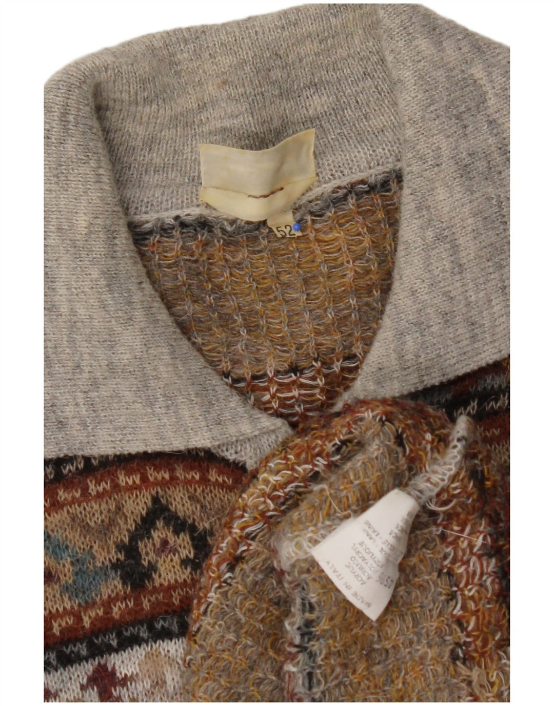 Męski sweter polo w stylu VINTAGE IT 52, duży, brązowy, akryl Fair Isle