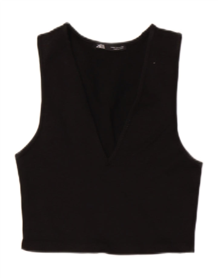 ZARA Womens Crop Sleeveless Vest Top UK 12 Medium Black Polyamide Vintage Zara and Second-Hand Zara from Messina Hembry 