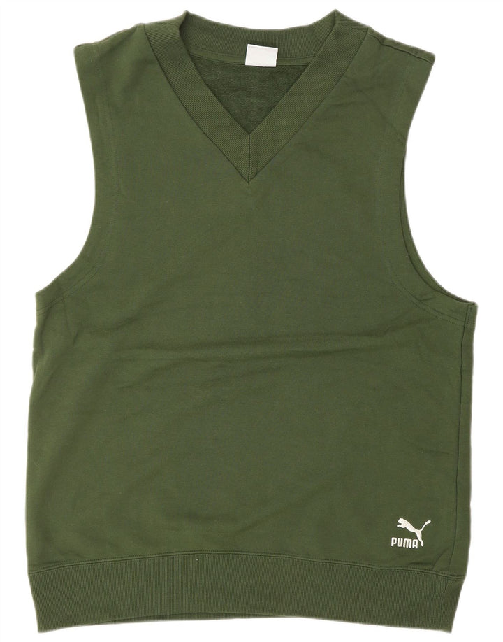 Męski sweter bez rękawów PUMA, mały, zielony, bawełniany