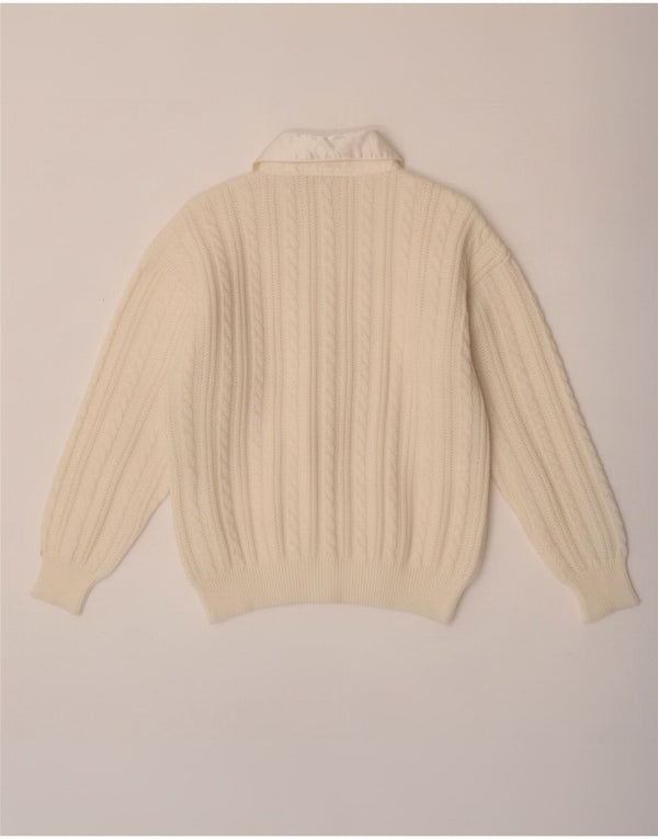 Vintage Womens Polo Neck Jumper Sweater UK 10 Small Off White Cotton