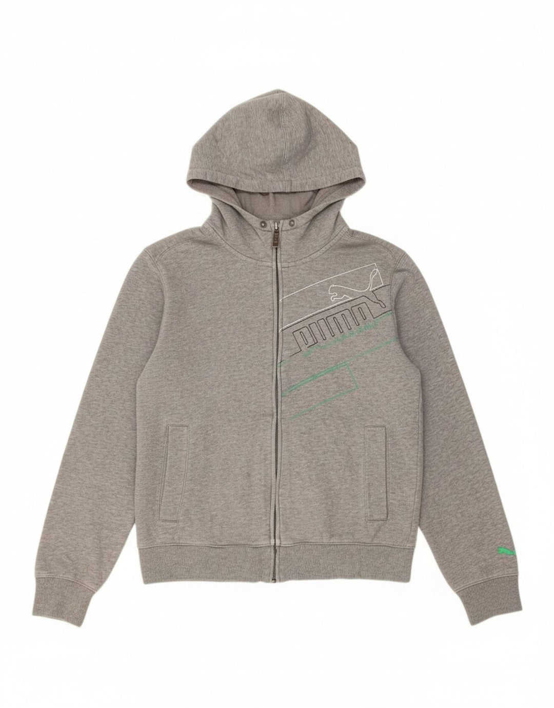 PUMA Mens Graphic Zip Hoodie Sweater Small Grey Cotton