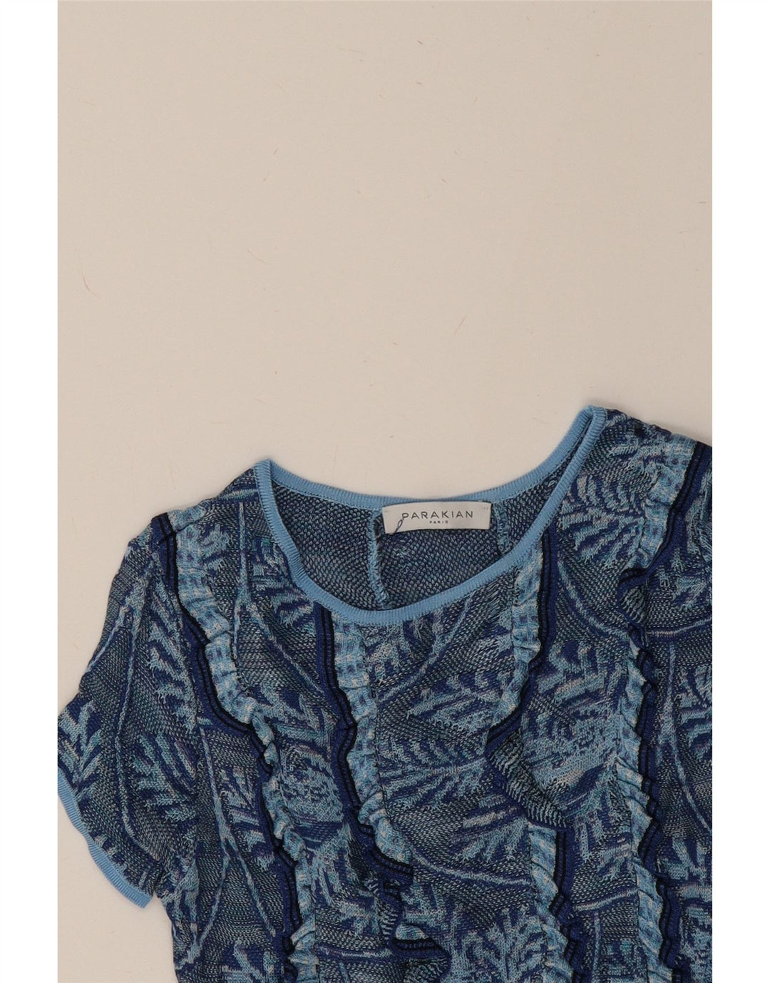 VINTAGE Womens Abstract Pattern Boat Neck Jumper Sweater UK 10 Small Blue Vintage Vintage and Second-Hand Vintage from Messina Hembry 