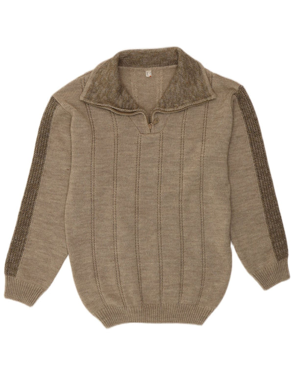 Vintage męski sweter z zamkiem błyskawicznym UK 38 Medium Khaki nakrapiany poliakryl