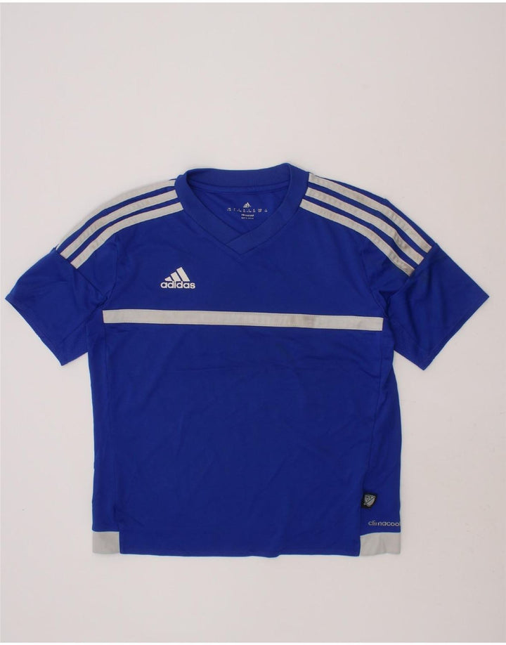 ADIDAS Boys Climacool T-Shirt Top 9-10 Years Blue Striped Polyester Vintage Adidas and Second-Hand Adidas from Messina Hembry 