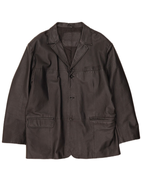 Vintage męska skórzana marynarka zapinana na 3 guziki UK 42 XL czarna skóra