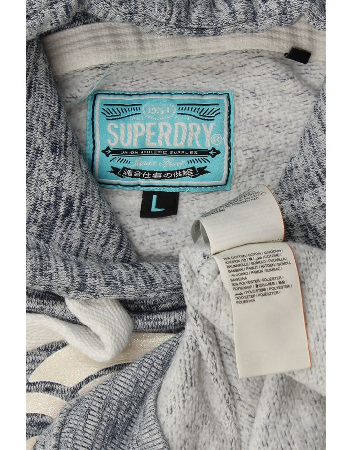 Damski sweter z kapturem i grafiką SUPERDRY UK 16, duży, granatowy, z bawełny w plamki