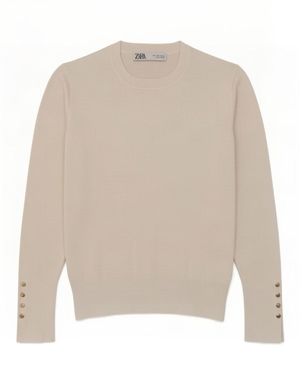 Damski sweter z okrągłym dekoltem Zara UK 16 Large Biała wiskoza
