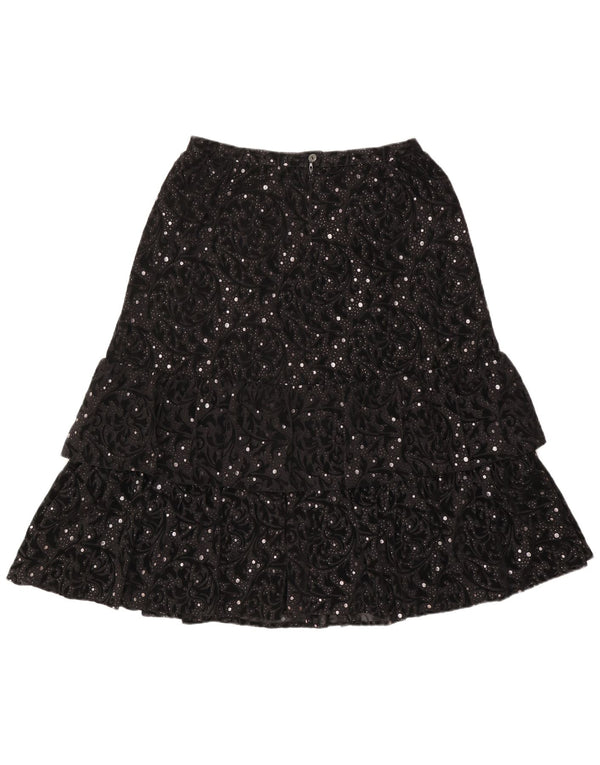 Vintage Womens Tiered Skirt IT 44 Medium W30  Black Paisley Polyamide