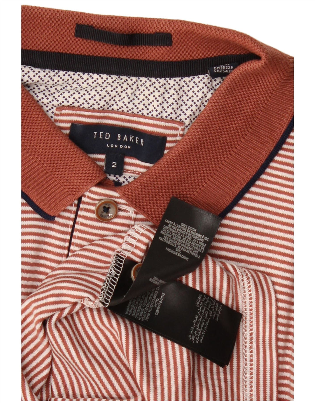 Męska koszulka polo Ted Baker, rozmiar 2, mała, bawełniana w brązowe paski