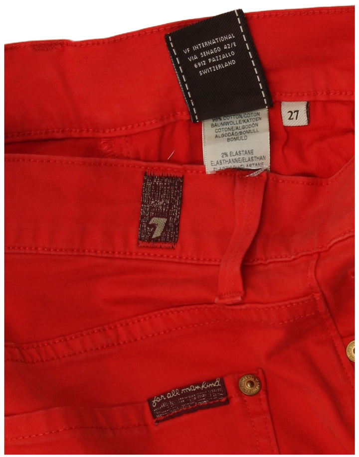 7 For All Mankind Damskie wąskie dżinsy W27 L33 Czerwona bawełna