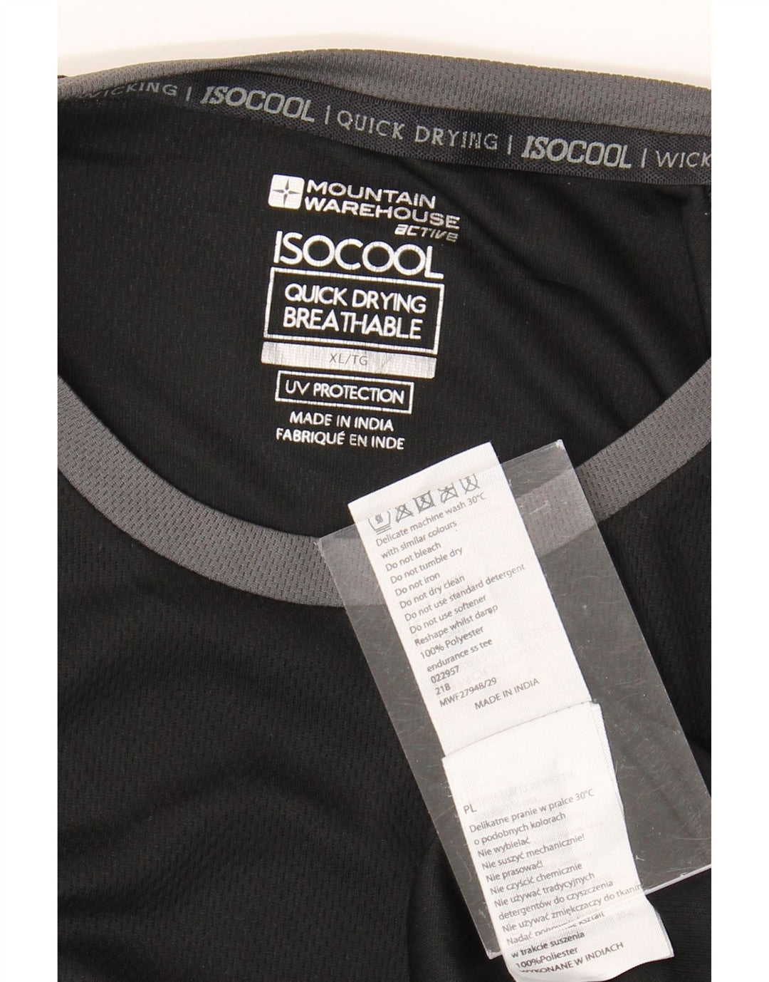 MOUNTAIN WAREHOUSE Mens IsoCool T-Shirt Top XL Black Colourblock Polyester