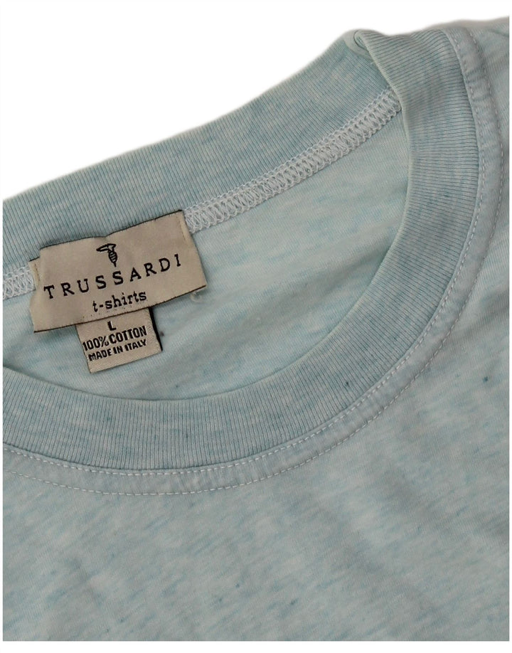 T-shirt męski Trussardi, duży, niebieski, bawełniany