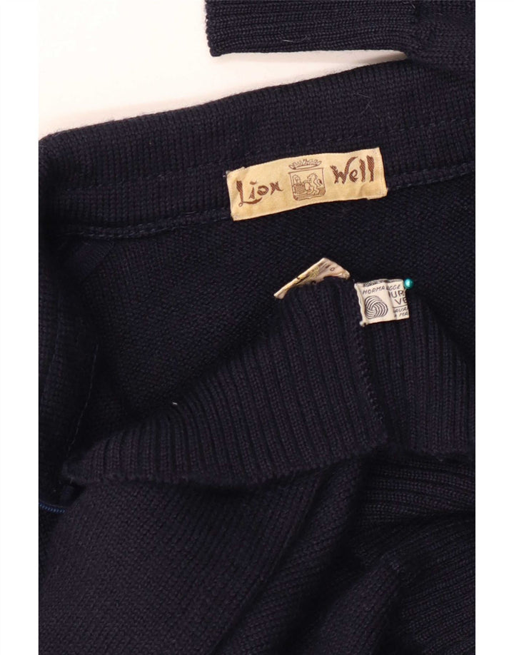 Vintage męski sweter rozpinany na zamek, duży, granatowy, wełniany