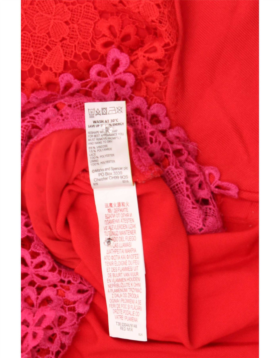 Koronkowa bluzka damska Marks & Spencer UK 12, średni czerwony, kwiatowy poliester