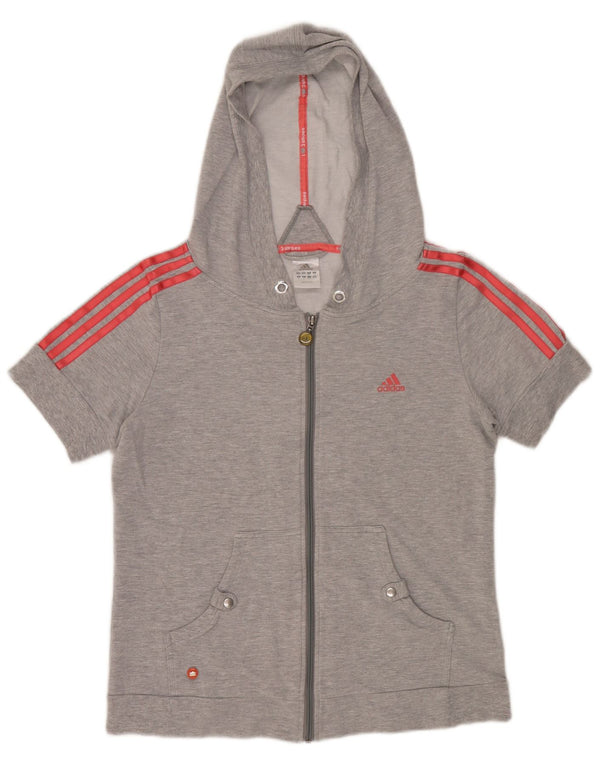 Adidas Womens Three Stripes Zip Hoodie Sweater UK 16 Large Grey Flecked