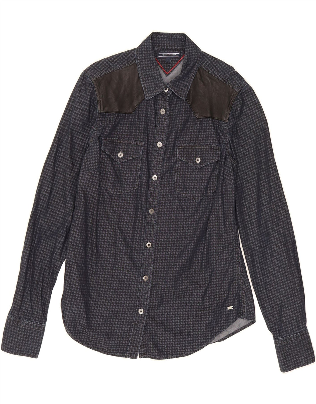 TOMMY HILFIGER Womens Shirt US 6 Medium Navy Blue Houndstooth Cotton Vintage Tommy Hilfiger and Second-Hand Tommy Hilfiger from Messina Hembry 