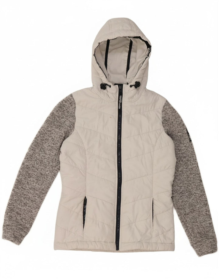 Damska ocieplana kurtka z kapturem Superdry UK 8, mała, biała, z blokami kolorów