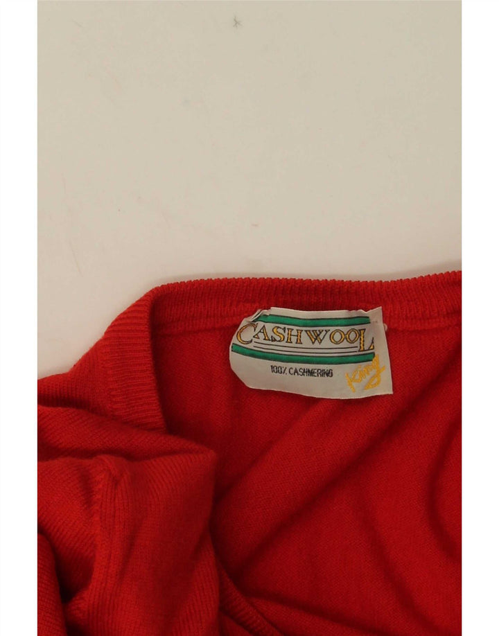 Męski sweter w stylu vintage z dekoltem w szpic IT 50, średni czerwony kaszmir