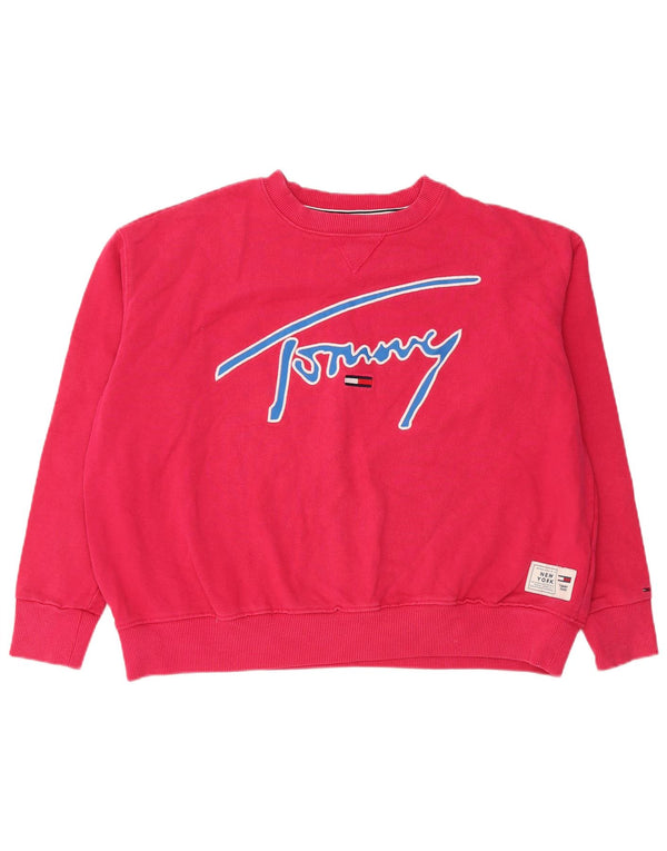 Tommy Hilfiger Womens Graphic Oversized Sweatshirt Jumper UK 14 Medium Pink