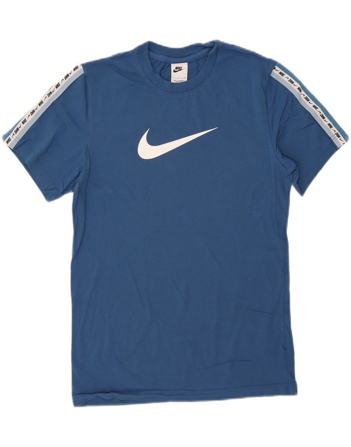 Męski T-shirt Nike z grafiką, mały, niebieski, bawełniany z blokami kolorów