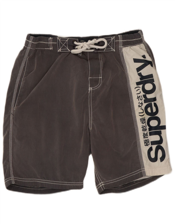 Męskie spodenki kąpielowe Superdry z grafiką, średnioszare, bawełniane z blokami kolorów