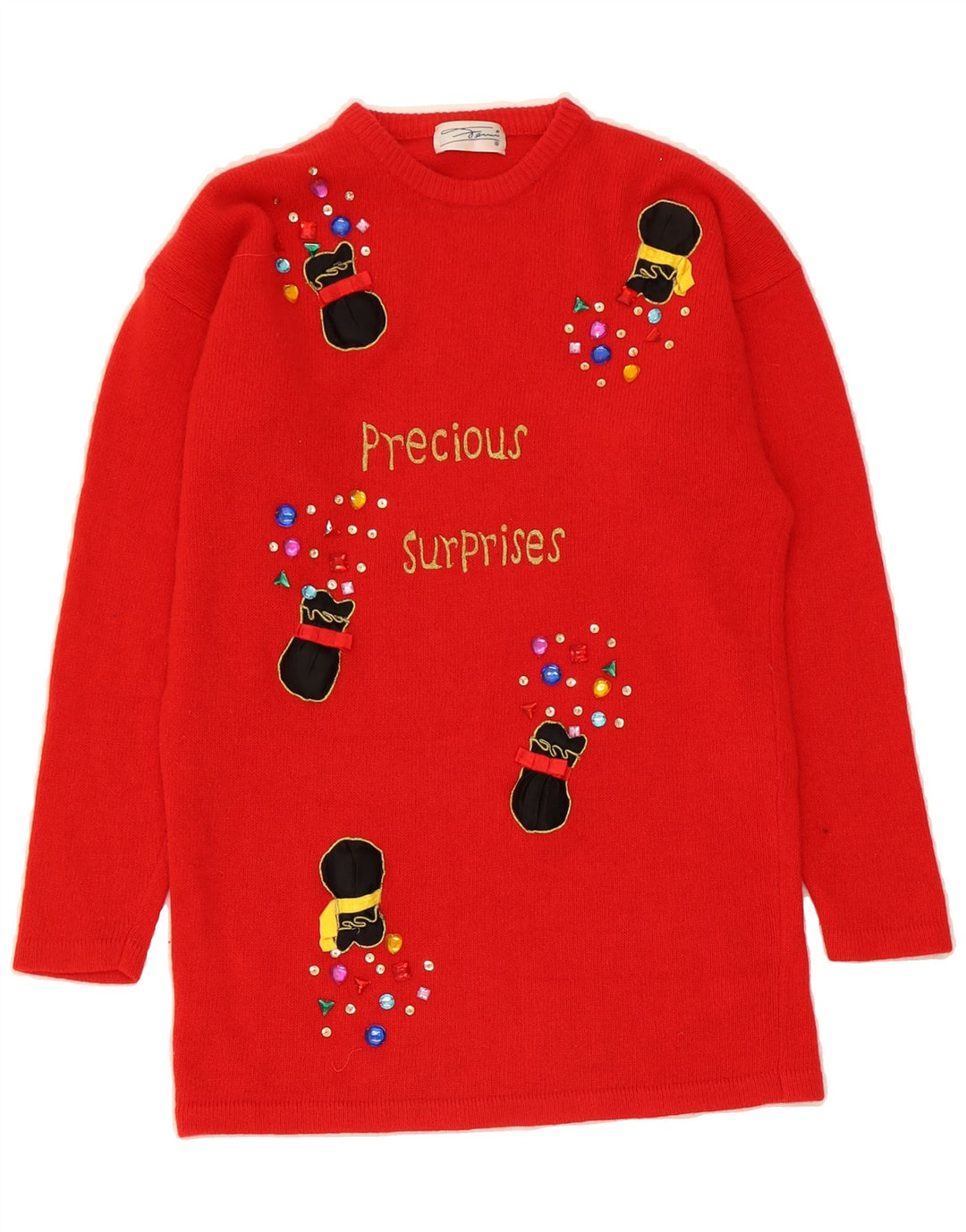 VINTAGE Womens Abstract Pattern Crew Neck Jumper Sweater UK 10 Small Red Vintage Vintage and Second-Hand Vintage from Messina Hembry 