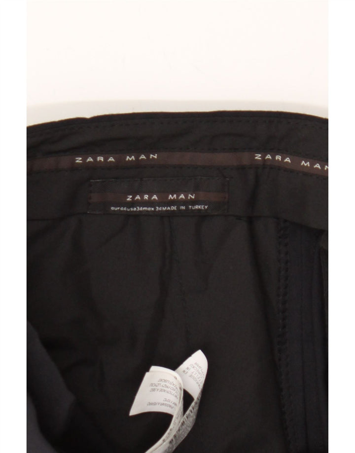 ZARA Mens Straight Suit Trousers W34 L30 Navy Blue Polyester Vintage Zara and Second-Hand Zara from Messina Hembry 