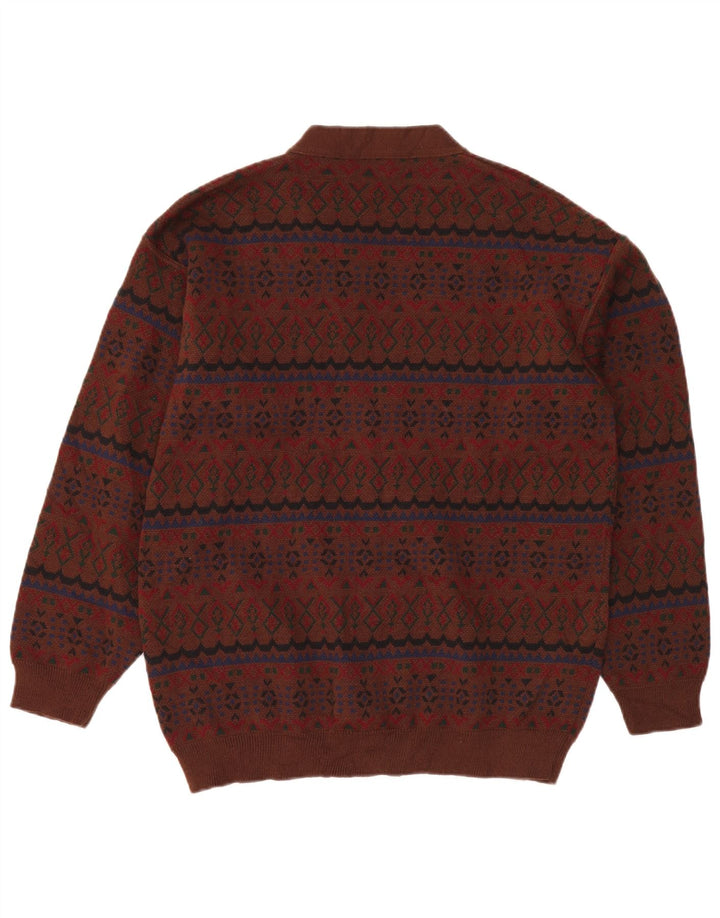 Męski sweter rozpinany VINTAGE XL, brązowy, akryl Fair Isle