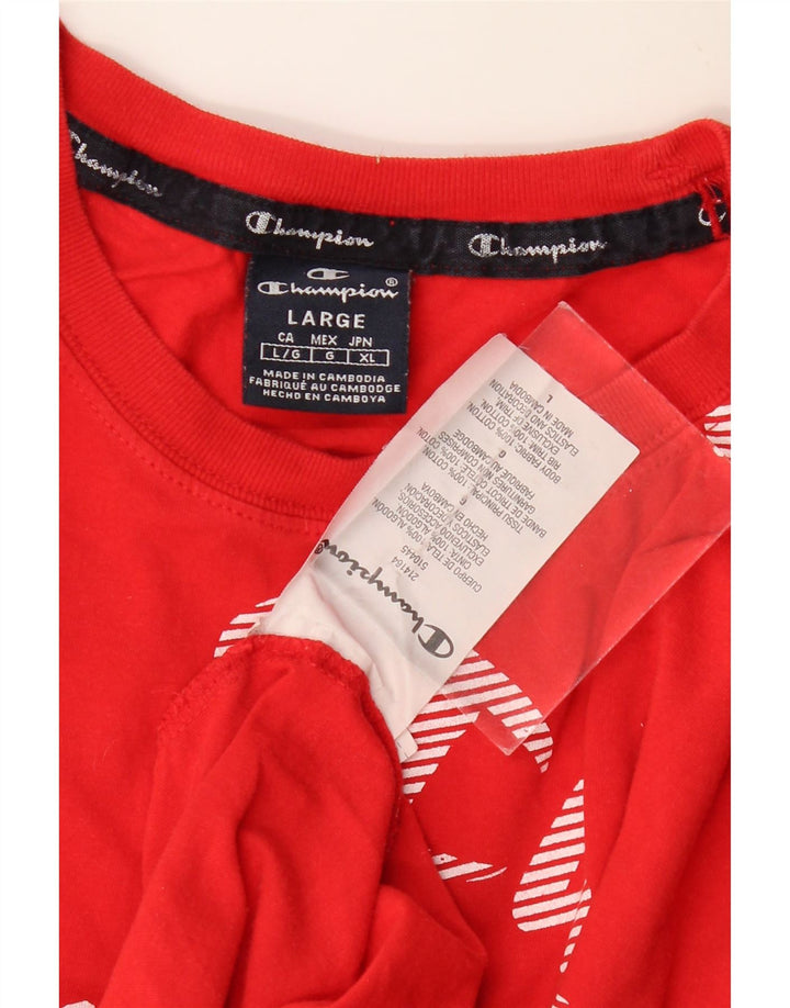 Męski T-shirt z grafiką CHAMPION, duży, czerwony, bawełniany