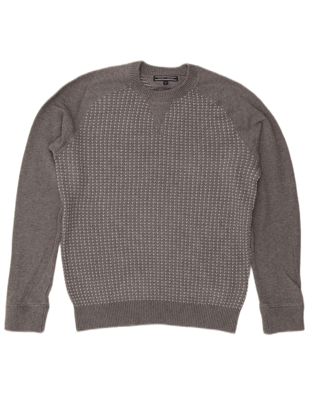 Męski sweter z okrągłym dekoltem Tommy Hilfiger Średni szary, geometryczny, bawełniany