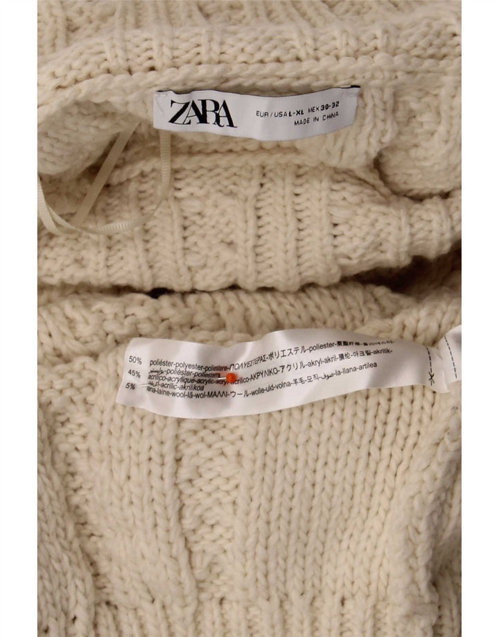 Damski sweter oversize z golfem Zara UK 16, duży, beżowy