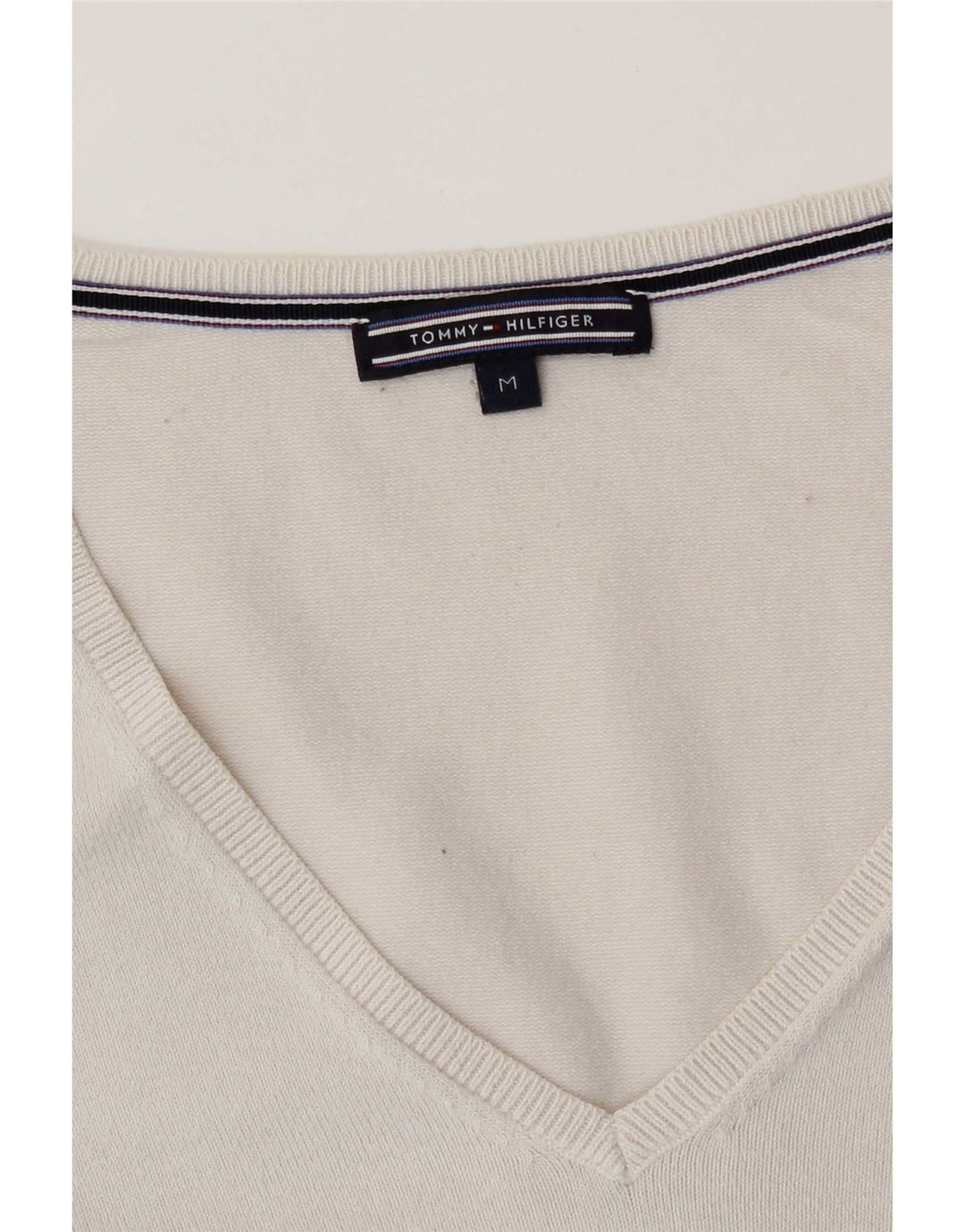 Sweter damski Tommy Hilfiger z dekoltem w kształcie litery V, UK 14, średni biały