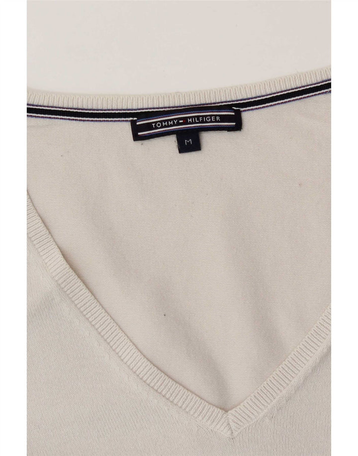 Sweter damski Tommy Hilfiger z dekoltem w kształcie litery V, UK 14, średni biały