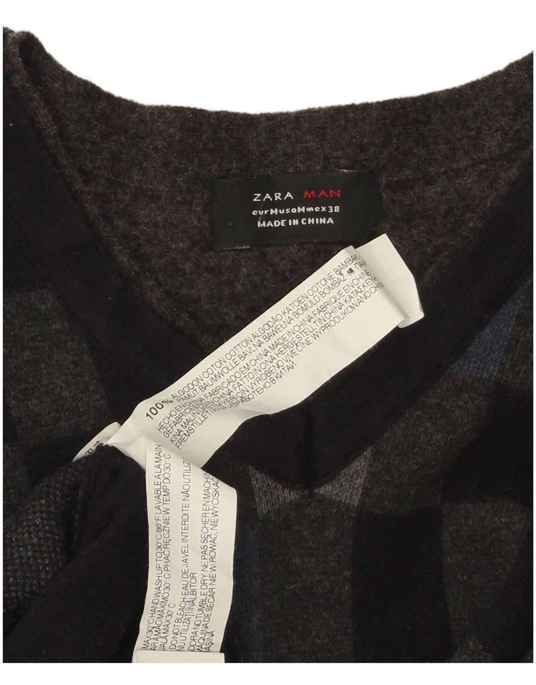 Męski sweter Zara z dekoltem w kształcie litery V, średniej czarnej, geometrycznej bawełny